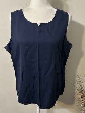 Croft & Barrow Women Round Neck Sleeveless Tank Top Navy Blue Rayon Blend Sz XL